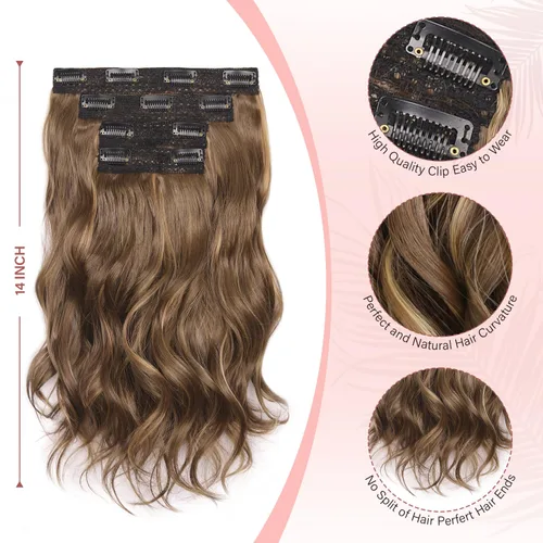 Miniatura 3 de Extensiones de cabello con clip, extensiones de cabello sintético ondulado de 14 pulgadas con clip (color: 22H10#)