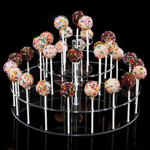 YestBuy Soporte de exhibición para pastelillos con 30 agujeros, soporte de 3 niveles para piruletas para bodas, fiestas de cumpleaños, aniversarios,