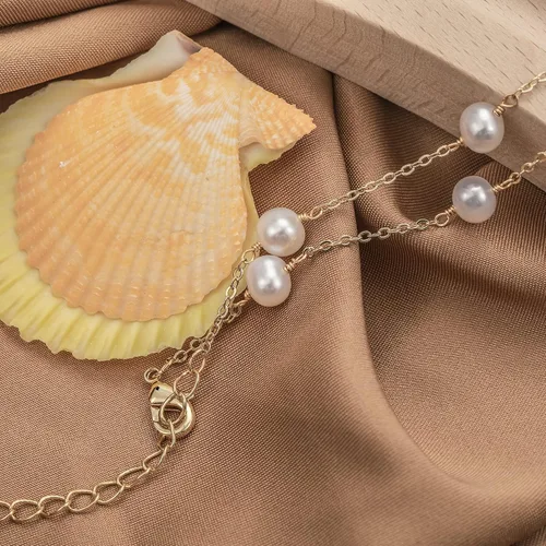 Miniatura 7 de InzheG Gargantilla de perlas de agua dulce, ajustable, chapada en oro de 14 quilates, hecha a mano, cadena de perlas barrocas cultivadas, collar