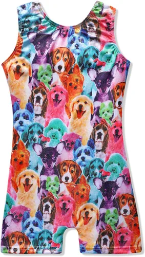 Miniatura 200 de HOZIY - Leotardos de gimnasia con pantalones cortos brillantes para niñas pequeñas; estampados de unicornio, aurora, arco iris, sirena, dinosaurio