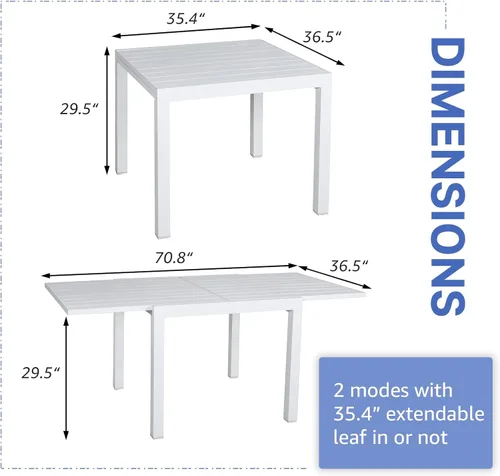 Miniatura 3 de Soleil Jardin Mesa de comedor extensible de aluminio para patio, de 35 a 71 pulgadas, mesa rectangular ajustable para interiores y exteriores