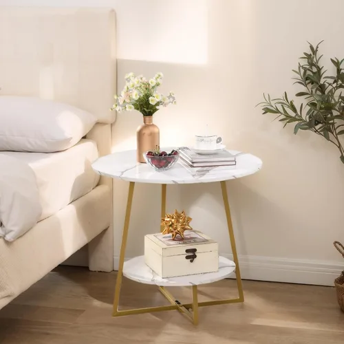 Miniatura 4 de D&H FURNIMMT Mesas auxiliares decorativas para sala de estar, mesa auxiliar pequeña de 22 pulgadas para espacios pequeños, mesita de noche redonda