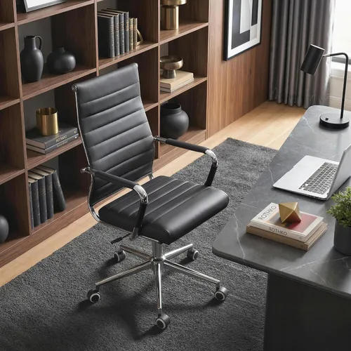 Miniatura 2 de Okeysen Office Desk Chair, Ergonomic Leather Modern Conference Room Chairs, Executive Ribbed Height Adjustable Swivel Rolling Chair for Home Office