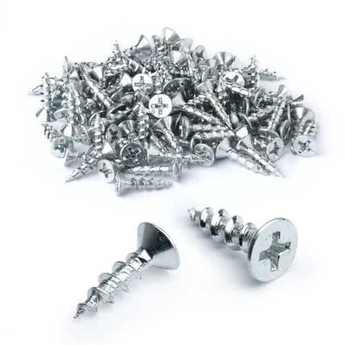 POWERTEC Tornillos para madera n.º 6 x 5/8 pulgadas, 100 tornillos Phillips de cabeza plana autorroscantes chapados en zinc con rosca profunda para