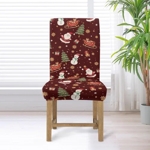 Miniatura 5 de HUGS IDEA Snowman Seat Covers for Dining Room Chairs Set of 2 Santa Claus Stretch Chair Slipcovers Protector Removable and Washable Kitchen Dining
