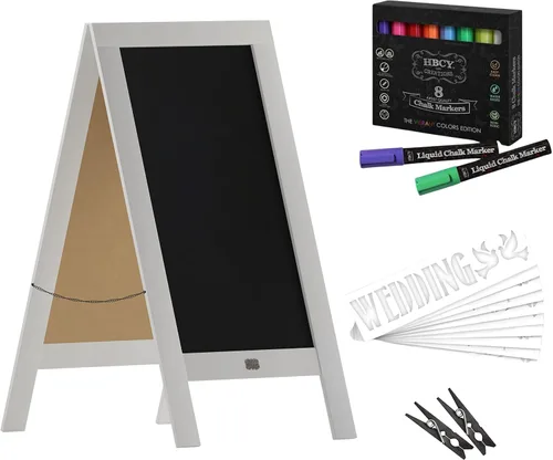 Miniatura 13 de Cartel en forma de "A" con pizarra de HBCY Creations: Letrero de madera maciza de 40x20 en forma de "A", pizarra rústica marrón de doble cara