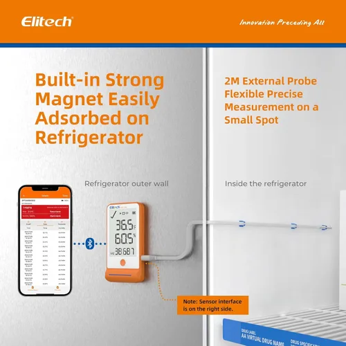 Miniatura 5 de Elitech ISO 17025 Certificado GSP-6 Bluetooth Data Logger Temperatura Humedad 100000 Readings, Shadow Data, Max Min Record, Auto PDF/CSV