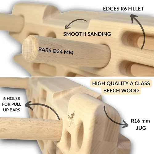 Miniatura 4 de FingerPeg 1.0 Hangboard – Tabla de entrenamiento de fingerboard para escalada con barras de dominadas – Elegante tabla de escalada de madera