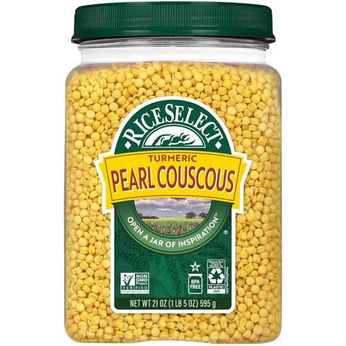 RiceSelect Cuscús Perla con Cúrcuma, Pasta de Cuscús de Trigo Estilo Israelí, Sin GMO, Frasco de 21 onzas, (Paquete de 1)