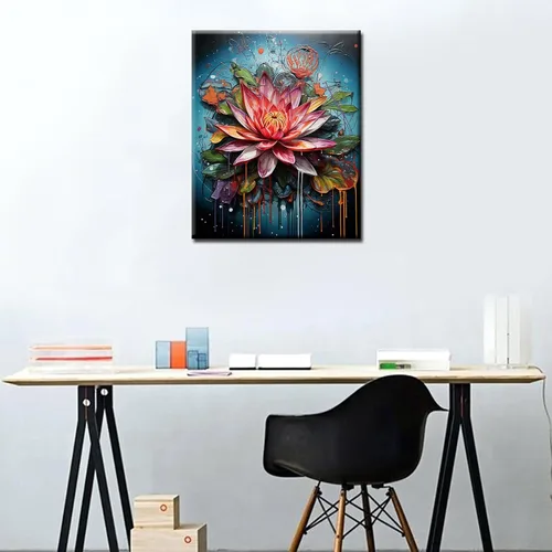 Miniatura 2 de Pintura acrílica de flor de loto por números, para jardín, floral, bricolaje, pintura acrílica por números, para niños y adultos, principiantes