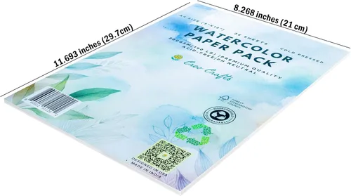 Miniatura 2 de Creo Crafts Papel de acuarela profesional Papel prensado en frío A4 de 300 GSM, sin ácidos, 50 hojas, ideal para artistas, dibujo profesional
