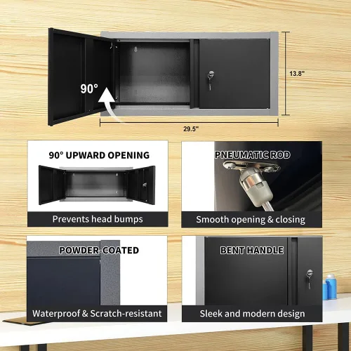 Miniatura 5 de JZD Armario de pared de metal con dos puertas con cerradura, baúl de pared de acero para cocina, almacén, hogar, oficina, garaje