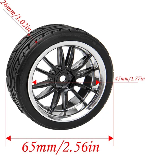 Miniatura 5 de Llantas hexagonales de 12 radios y neumáticos de goma compatibles con HSP Tamiya HPI Kyosho 1/10 On-Road Touring Car WLtoys 1/14 144001 Traxxas 1/16