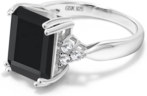 Miniatura 30 de Gem Stone King Anillo de compromiso con piedra natal de 5-10 quilates para mujer, plata de ley 925, corte esmeralda de 0.47 x 0.394 pulgadas, anillo