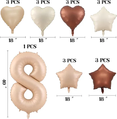 Miniatura 2 de Globos de 40 pulgadas color crema número 10, 17 piezas de globos de helio grandes con globos de corazón neutros crema nude caramelo beige marrón