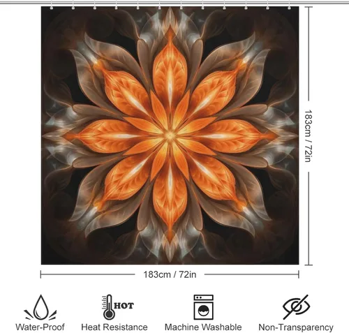 Miniatura 6 de YLATY2908 - Cortina de ducha de flores abstractas para baño, juego de cortina de ducha bohemia floral naranja, tela transparente, moderna