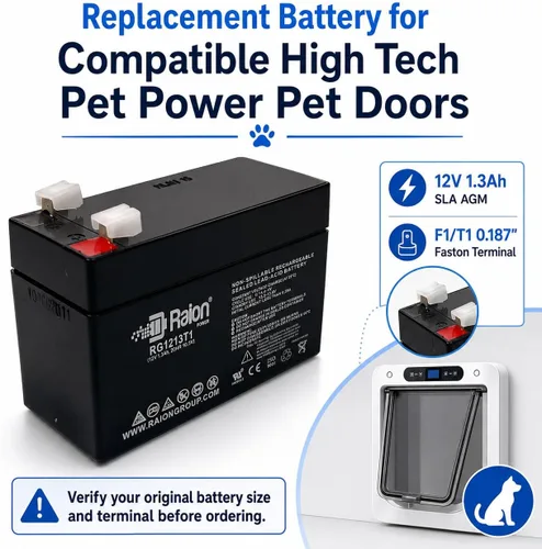 Miniatura 3 de Raion Power - Batería AGM SLA de 12 V 1.3 Ah, terminal F1 - Reemplazo para puertas de mascotas de alta tecnología, ML1.3-12, EXP1213, B3V1A