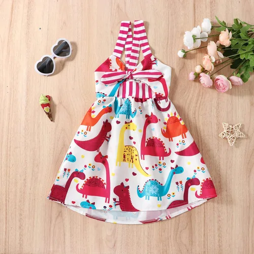 Miniatura 6 de Falda de verano para niñas pequeñas, con estampado de dinosaurio, sin mangas, correa sin espalda, vestido de 1 a 6 años