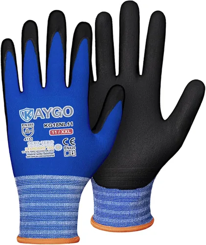 Miniatura 10 de KAYGO Guantes de Trabajo de Seguridad con Revestimiento de Nitrilo MicroFoam, 3 Pares KG18NB, Guante de Punto Sin Costuras de Nylon con Dedos Gris