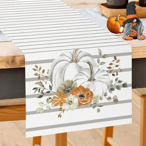 Miniatura 12 de GOOESING Gnomos de otoño, calabazas, hojas de arce, camino de mesa de otoño, temporada de Acción de Gracias, cocina, decoración de mesa de comedor