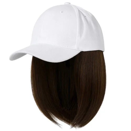 Miniatura 9 de YEKEYI Gorra de béisbol con extensiones de cabello, peluca sintética para mujer, gorra de béisbol ajustable (beige negro)