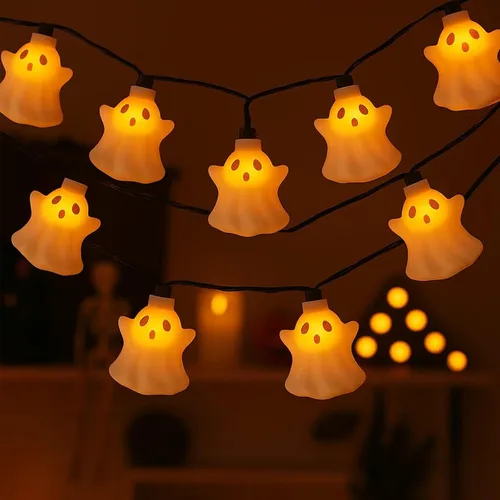Miniatura 12 de Luces de calabaza de Halloween para exteriores, 10 luces LED de calabaza de 8.5 pies, impermeables, calabazas iluminadas para interiores y Linda