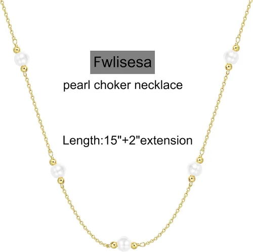 Miniatura 6 de Collares de perlas para mujer, gargantilla de perlas chapadas en oro de 14 quilates, collar de perlas de oro delicado, gargantilla de oro simple