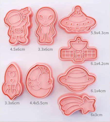 Miniatura 3 de Juego de 8 moldes de galletas de astronauta para hornear, moldes de galletas alienígenas, juego de moldes de galletas de meteoritos y herramientas