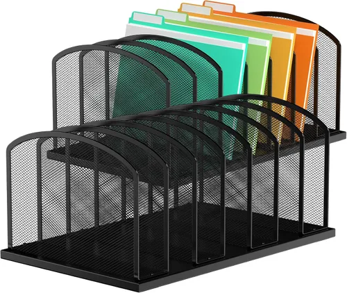 MINDEPOT Organizador de archivos de escritorio, organizador vertical de archivos de malla de 7 secciones para escritorio, organización de oficina,