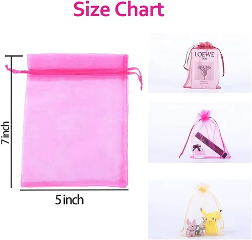 Miniatura 2 de LYSXP 100 piezas de bolsas de organza 5 x 7 pulgadas, bolsas de organza de malla con cordón para joyería, pequeñas bolsas de cordón para regalos