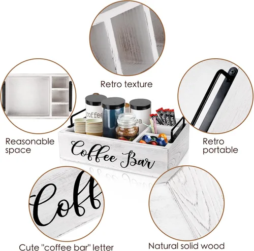 Miniatura 5 de MINCORD Organizador de estación de café, soporte de madera para barra de café, accesorios para encimera, cesta de almacenamiento de cápsulas Kcup
