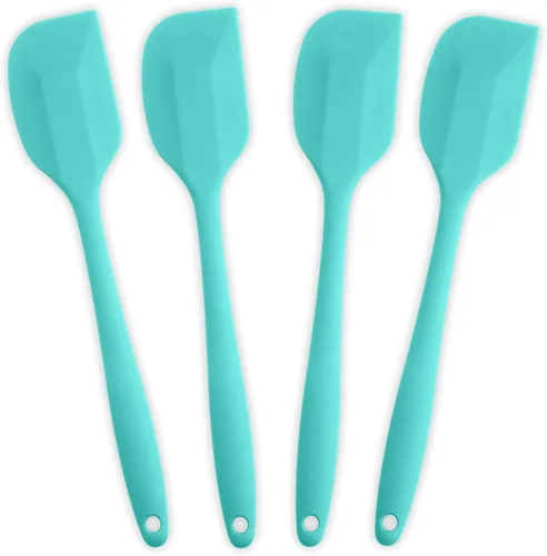 Juego de 4 espátulas de silicona antiadherentes resistentes al calor con núcleo de acero inoxidable, color azul claro