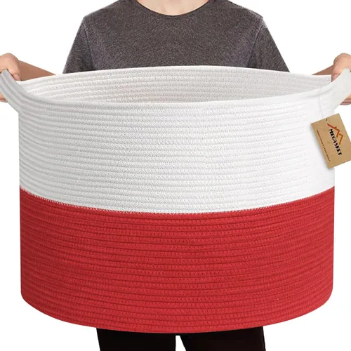 Miniatura 17 de MEGASKET Cesta grande de juguetes para niños, cesta tejida suave de cuerda de algodón de 22" x 14", cesta de almacenamiento para juguetes para Azul