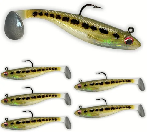 USA Bass Tackle Patriot Shad - Swimbaits de Cola de Paleta con Aroma Infundido, Señuelos de Pesca Pre-Aparejados, Carnada Premium con Anzuelo Owner