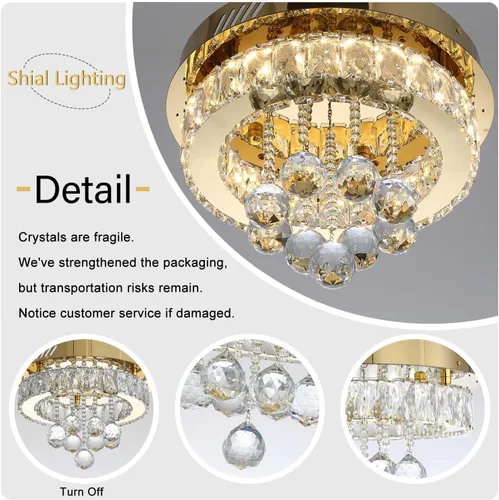Miniatura 3 de Mini Lámpara de Araña Empotrada de 12" de Diámetro para Pasillo, Candelabros de Techo de Cristal para Comedor, Dormitorio, Sala de Estar, Entrada