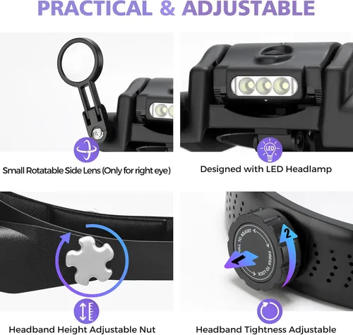 Miniatura 6 de COYLAPY Lupa con luz manos libres, lupa de 1X a 14X para trabajo cercano, auriculares de lupa ajustable con 1x, 1.5X, 2X, 2.5X, 3.5X y lentes Negro