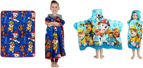 Franco Paw Patrol - Paquete de ropa de cama y baño para niños, manta (46 x 60 pulgadas) + toalla con capucha (24 x 50 pulgadas)