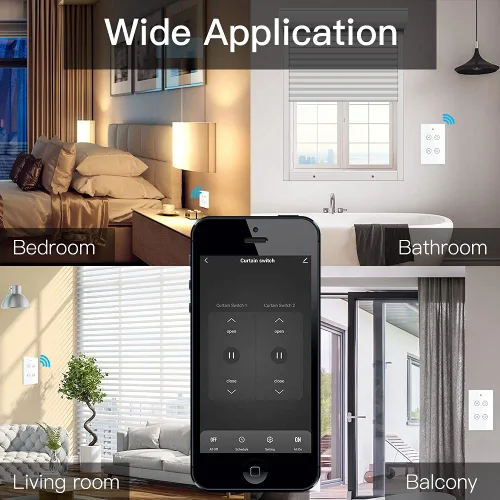 Miniatura 2 de MOES Smart WiFi RF Interruptor Táctil Doble de 2 Vías para Persianas de Cortina con Motor Eléctrico de Persiana Enrollable, Aplicación Tuya Smart
