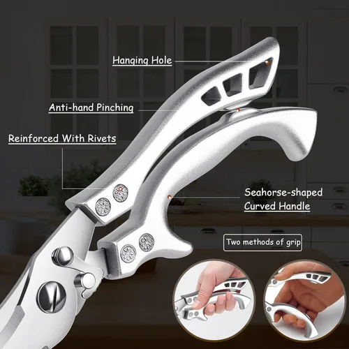 Miniatura 5 de Tijeras para aves de corral, tijeras de cocina resistentes, multiusos, tijeras de cocina de acero inoxidable para carne de pollo, pavo, pescado