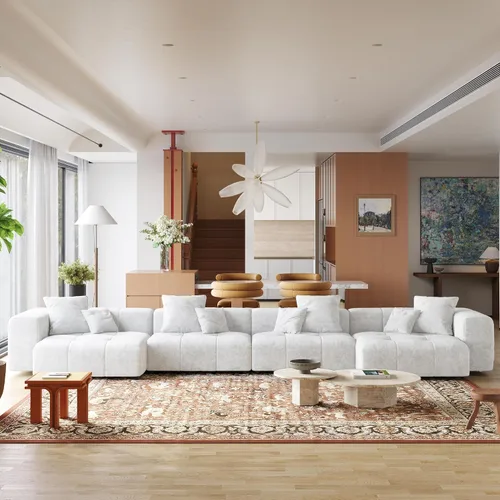Miniatura 7 de JACH Sofás seccionales modulares en forma de U de 183.5 pulgadas, sofá moderno de 4 plazas con otomanas chaise, sofás seccionales modernos de Blanco