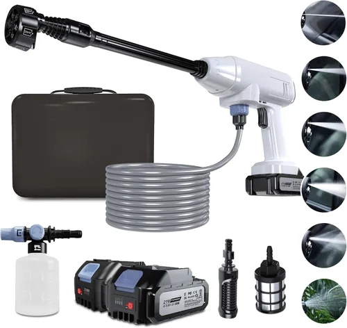 con 2 piezas de batería recargable de 4.0 Ah, lavadora eléctrica inalámbrica, boquilla 6 en 1, lavadora a presión portátil para limpieza y riego de