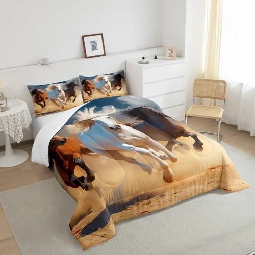 Miniatura 4 de Erosebridal Juego de edredón de caballo, tamaño individual, juego de ropa de cama de caballos al galope para niños, jóvenes y hombres, edredón