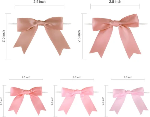 Miniatura 3 de Meseey 50 lazos de satén preatados de oro rosa polvoriento, de 2.5 pulgadas, para bolsas de golosinas, envoltura de regalos, boda, baby shower, Rosa