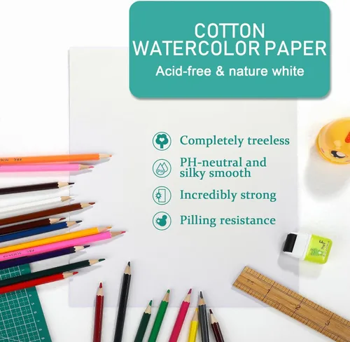 Miniatura 2 de TecUnite 60 hojas de papel de acuarela, arte a granel, blanco prensado en frío, papel de pintura para dibujo de acuarelista artista