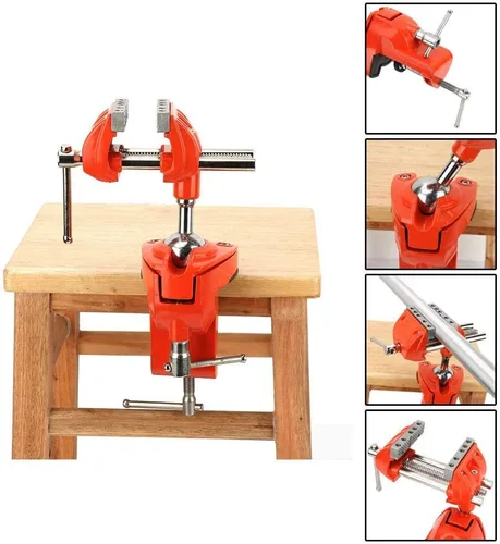 Miniatura 3 de Oumefar Mini prensa de abrazadera de mesa de aluminio, 2.8 pulgadas de ancho de mandíbula, giratorio de 360 grados, tornillo de banco universal