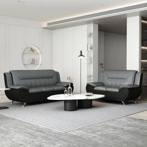 Miniatura 9 de Container Furniture Direct Sofá y sofá biplaza de piel sintética de estilo moderno con reposabrazos extra cómodos, ideal para sala de estar
