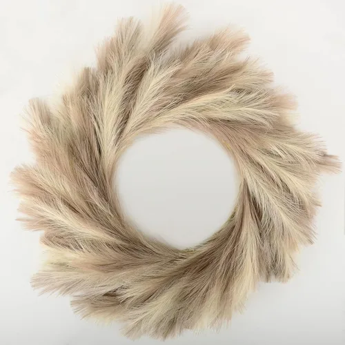 Perfnique Corona de hierba de las pampas, corona de pampa sintética de 25 pulgadas para puerta delantera, corona de pampas artificial para todas las