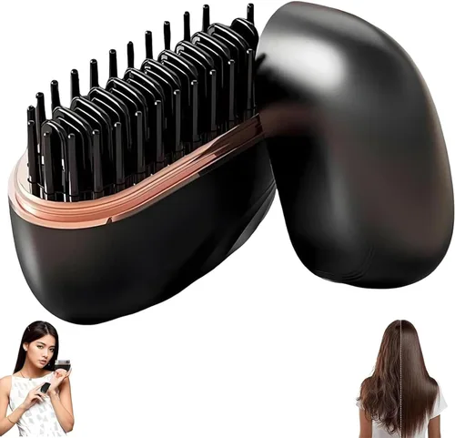 Mini cepillo alisador de pelo, recargable inalámbrico, control de temperatura de 3 velocidades, portátil para el hogar y viajes, negro (negro)