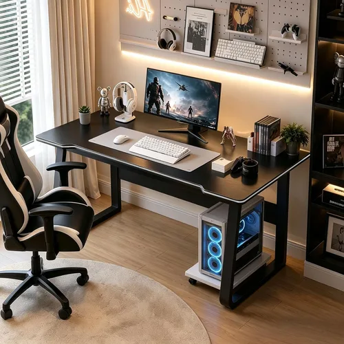 Escritorio para juegos, mesa de escritura para computadora, mesa de arte para estudiantes, estilo moderno y simple, PC de madera, escritorio Negro