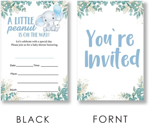 Miniatura 3 de Juego de 20 invitaciones para baby shower con sobres, con sobres, tarjetas de invitación de maní, doble cara